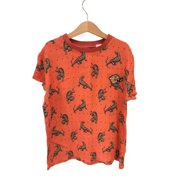 Guess Kids Leopard Print T-Shirt Orange 14Y Viscose & Polyester - Picture 1 of 9